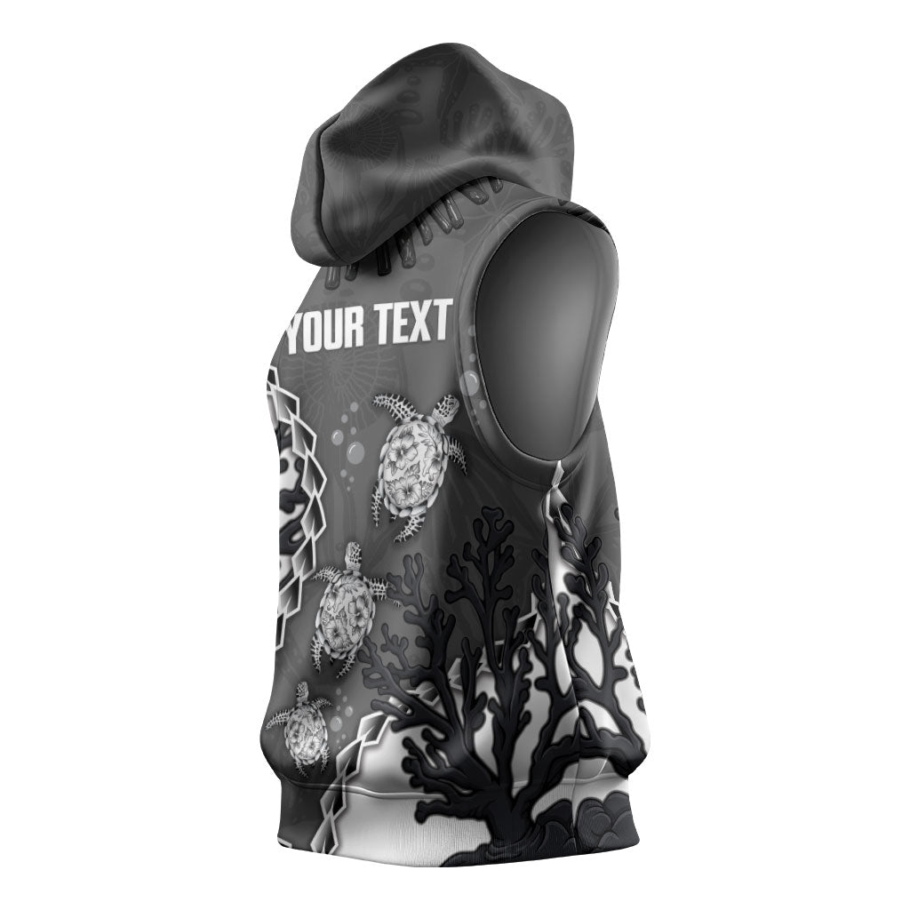 Personalized Black Coral Hawaii Sleeveless Hoodie Ekaha Ku Moana Honu Sea Turtle LT14 - Polynesian Pride