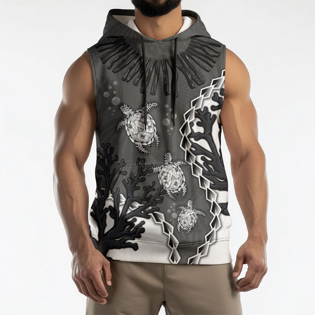 Personalized Black Coral Hawaii Sleeveless Hoodie Ekaha Ku Moana Honu Sea Turtle LT14 - Polynesian Pride