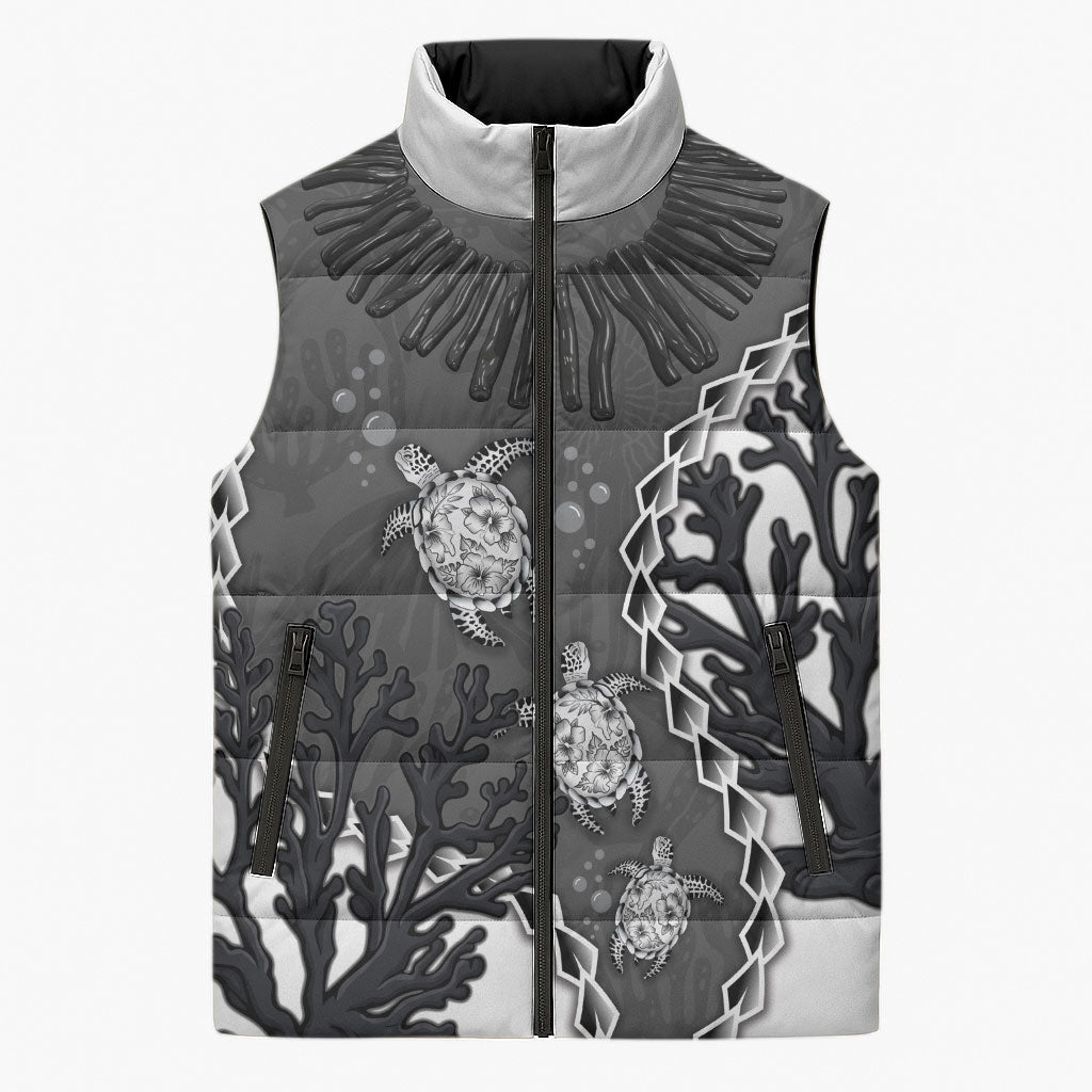 Personalized Black Coral Hawaii Sleeveless Puffer Jacket Ekaha Ku Moana Honu Sea Turtle