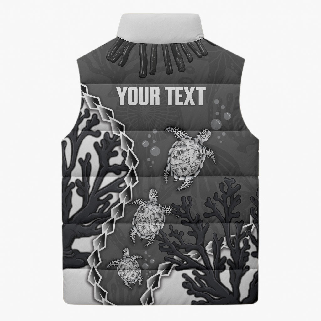 Personalized Black Coral Hawaii Sleeveless Puffer Jacket Ekaha Ku Moana Honu Sea Turtle