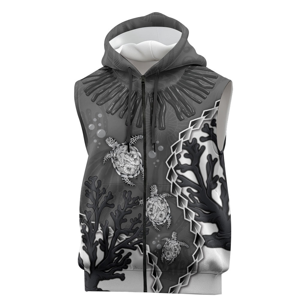 Personalized Black Coral Hawaii Sleeveless Zip Hoodie Ekaha Ku Moana Honu Sea Turtle LT14 Gray - Polynesian Pride