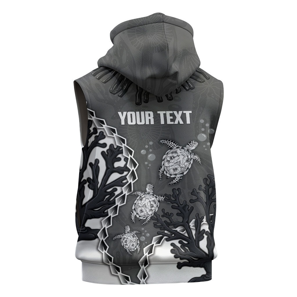 Personalized Black Coral Hawaii Sleeveless Zip Hoodie Ekaha Ku Moana Honu Sea Turtle LT14 - Polynesian Pride