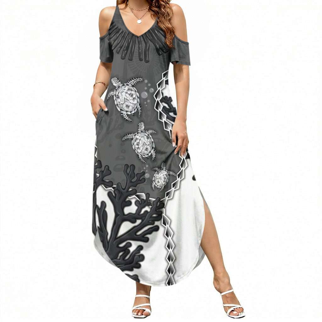 Personalized Black Coral Hawaii Summer Maxi Dress Ekaha Ku Moana Honu Sea Turtle