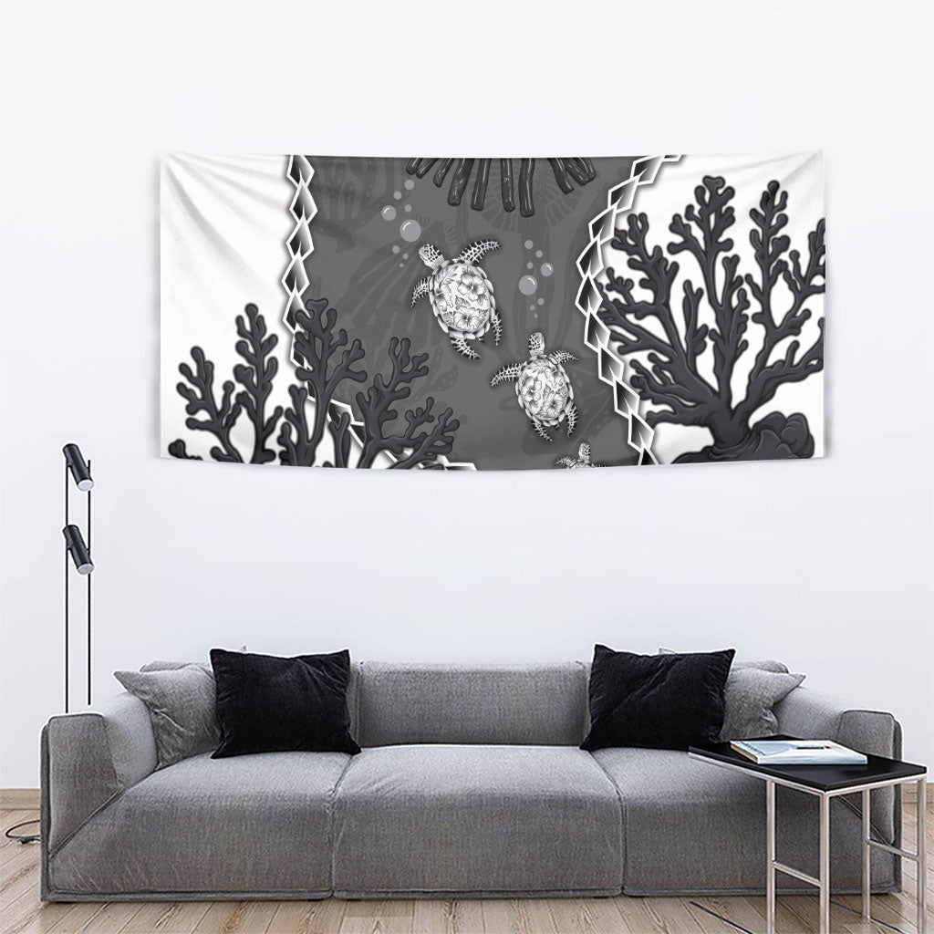 Black Coral Hawaii Tapestry Ekaha Ku Moana Honu Sea Turtle