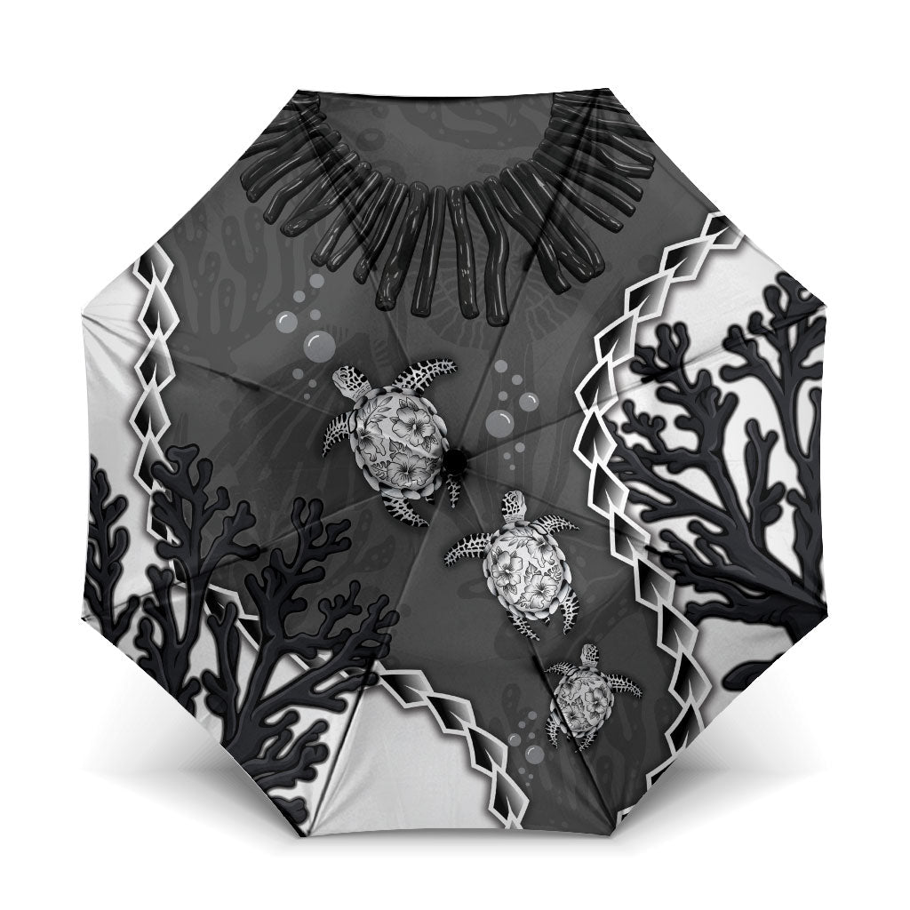 Black Coral Hawaii Umbrella Ekaha Ku Moana Honu Sea Turtle LT14 One Size Folded 11.42 inch Opened Diameter 37.4 inch Gray - Polynesian Pride