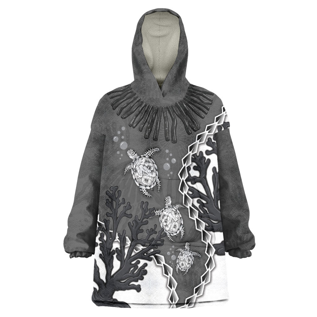 Personalized Black Coral Hawaii Wearable Blanket Hoodie Ekaha Ku Moana Honu Sea Turtle