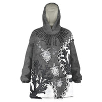 Personalized Black Coral Hawaii Wearable Blanket Hoodie Ekaha Ku Moana Honu Sea Turtle