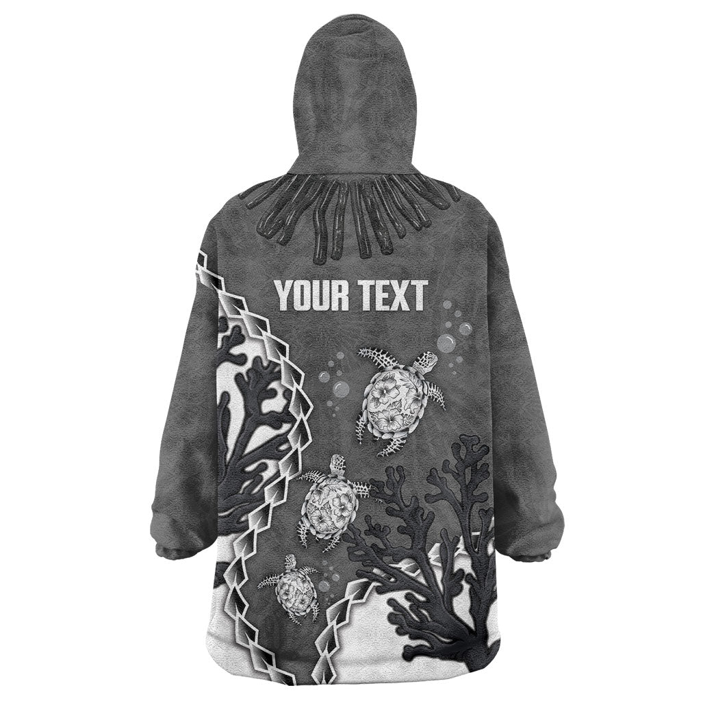 Personalized Black Coral Hawaii Wearable Blanket Hoodie Ekaha Ku Moana Honu Sea Turtle
