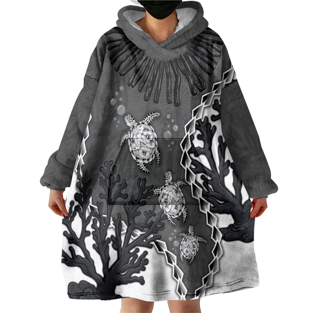 Personalized Black Coral Hawaii Wearable Blanket Hoodie Ekaha Ku Moana Honu Sea Turtle