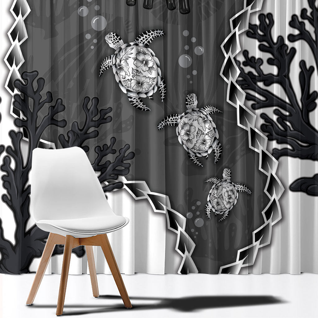 Black Coral Hawaii Window Curtain Ekaha Ku Moana Honu Sea Turtle