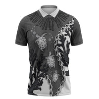Personalized Black Coral Hawaii Zipper Polo Shirt Ekaha Ku Moana Honu Sea Turtle LT14 Gray - Polynesian Pride