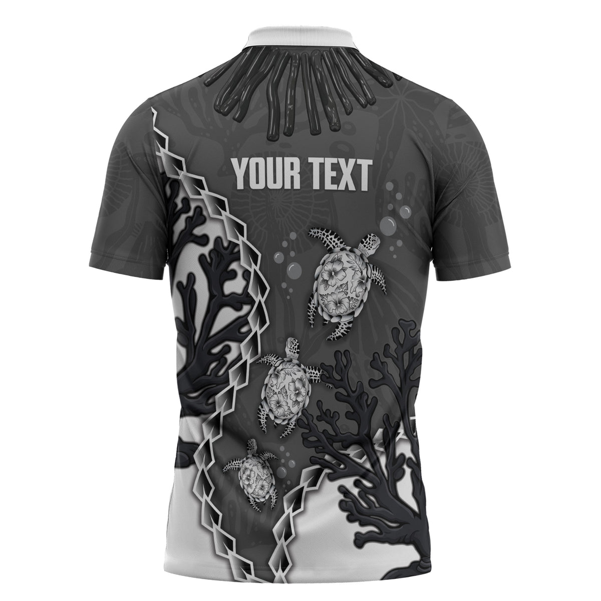 Personalized Black Coral Hawaii Zipper Polo Shirt Ekaha Ku Moana Honu Sea Turtle LT14 - Polynesian Pride