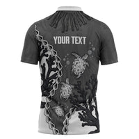 Personalized Black Coral Hawaii Zipper Polo Shirt Ekaha Ku Moana Honu Sea Turtle LT14 - Polynesian Pride
