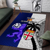 Fiji And Scotland Rugby Area Rug Fijian Tapa Pattern With Thistle LT14 Blue - Polynesian Pride