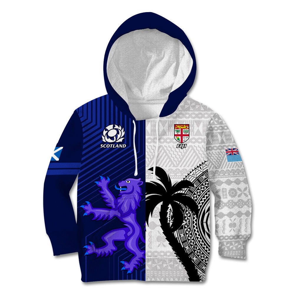 Fiji And Scotland Rugby Kid Hoodie Fijian Tapa Pattern With Thistle LT14 Blue - Polynesian Pride