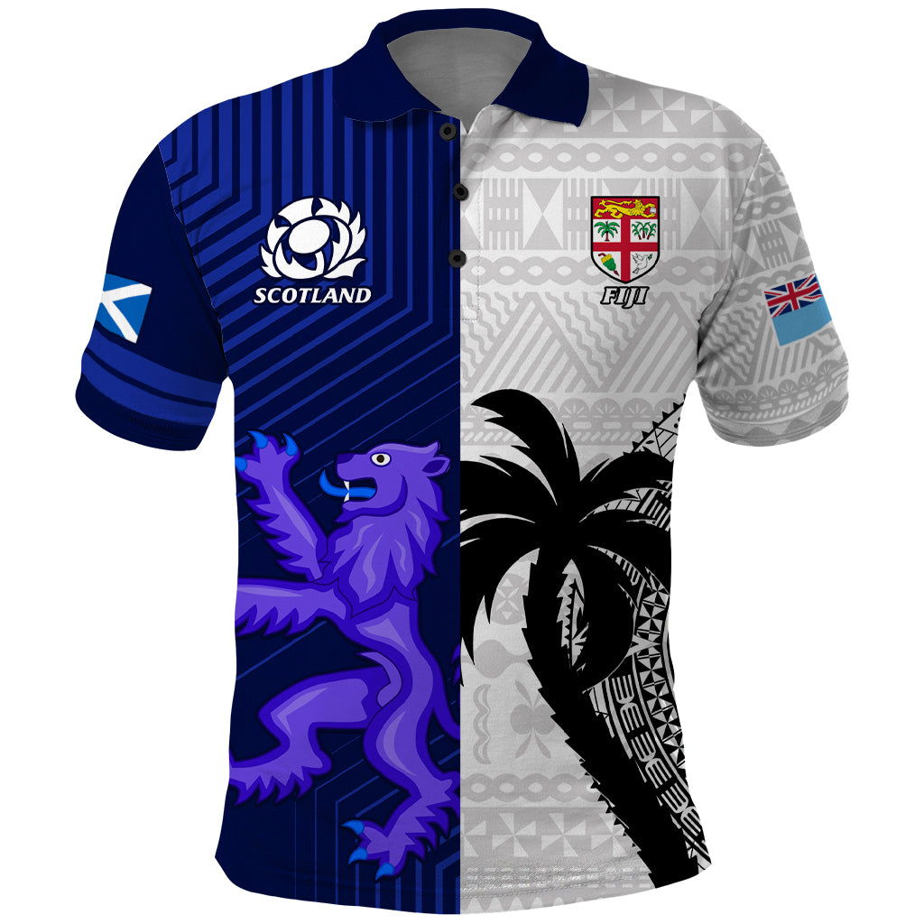 Fiji And Scotland Rugby Polo Shirt Fijian Tapa Pattern With Thistle LT14 Blue - Polynesian Pride