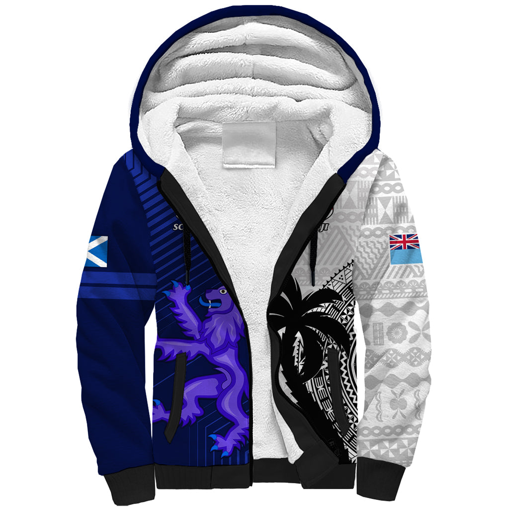 Fiji And Scotland Rugby Sherpa Hoodie Fijian Tapa Pattern With Thistle LT14 Unisex Blue - Polynesian Pride