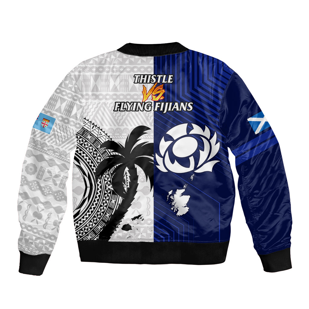 Fiji And Scotland Rugby Sleeve Zip Bomber Jacket Fijian Tapa Pattern With Thistle LT14 - Polynesian Pride