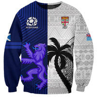 Fiji And Scotland Rugby Sweatshirt Fijian Tapa Pattern With Thistle LT14 Unisex Blue - Polynesian Pride