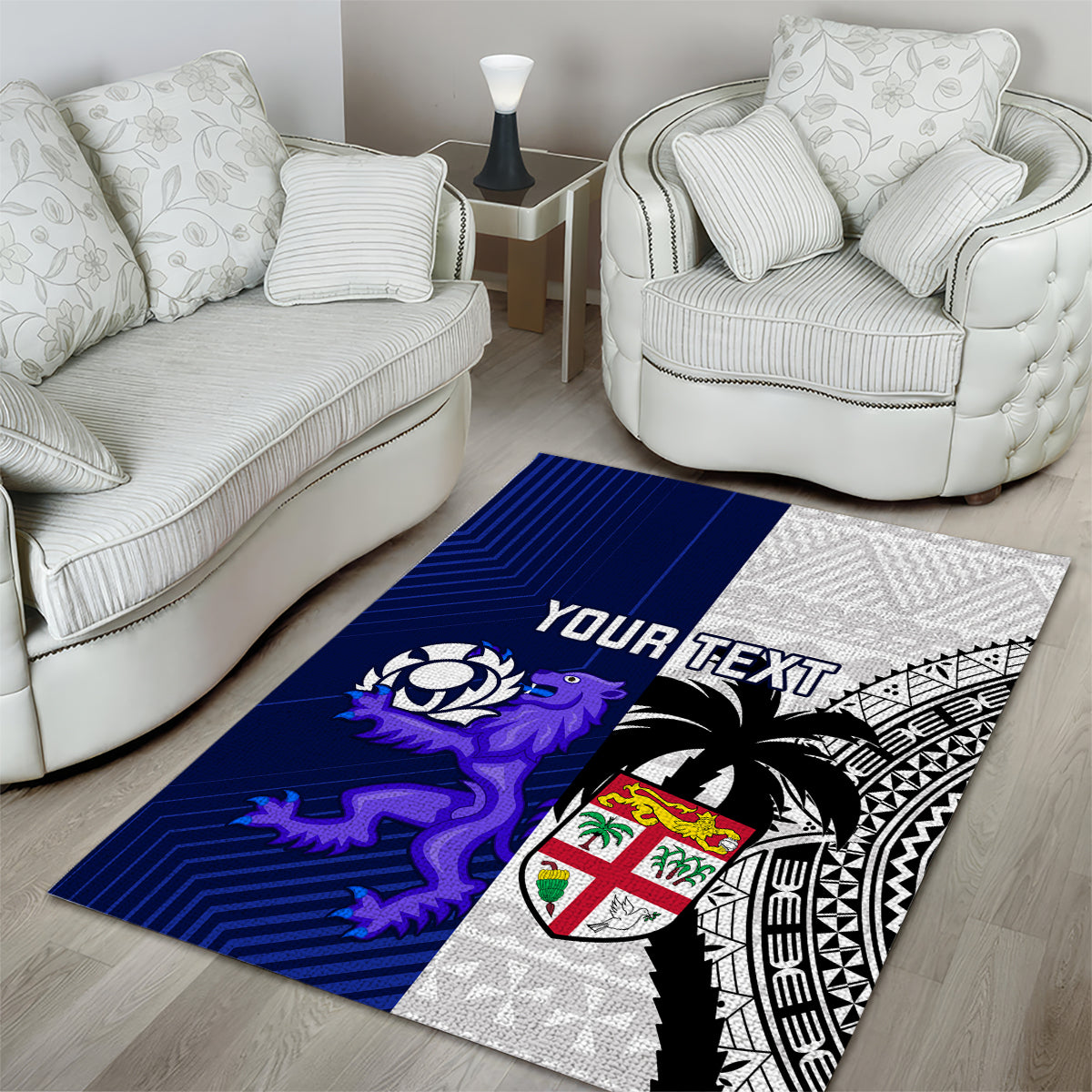 Custom Fiji And Scotland Rugby Area Rug Fijian Tapa Pattern With Thistle LT14 - Polynesian Pride
