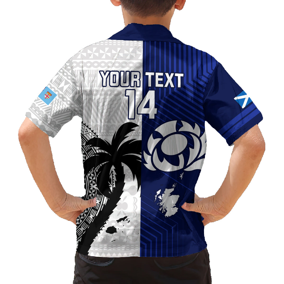 Custom Fiji And Scotland Rugby Family Matching Long Sleeve Bodycon Dress and Hawaiian Shirt Fijian Tapa Pattern With Thistle LT14 - Polynesian Pride