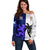 Custom Fiji And Scotland Rugby Off Shoulder Sweater Fijian Tapa Pattern With Thistle LT14 Women Blue - Polynesian Pride