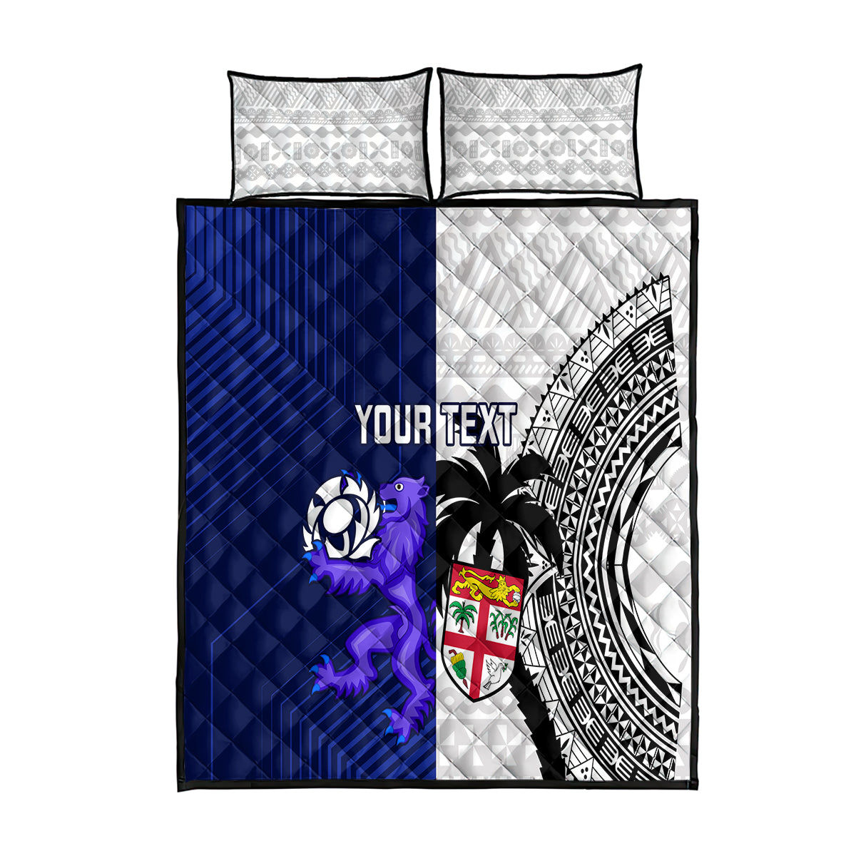 Custom Fiji And Scotland Rugby Quilt Bed Set Fijian Tapa Pattern With Thistle LT14 Blue - Polynesian Pride