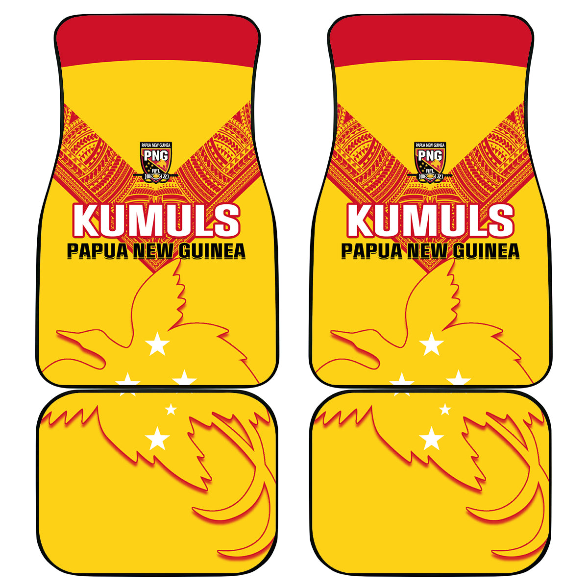 Papua New Guinea Rubgby Car Mats Pacific 2023 Go PNG Kumuls LT14 Yellow - Polynesian Pride