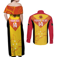 Custom Papua New Guinea Rubgby Couples Matching Off Shoulder Maxi Dress and Long Sleeve Button Shirts Pacific 2023 Go PNG Kumuls LT14 - Polynesian Pride