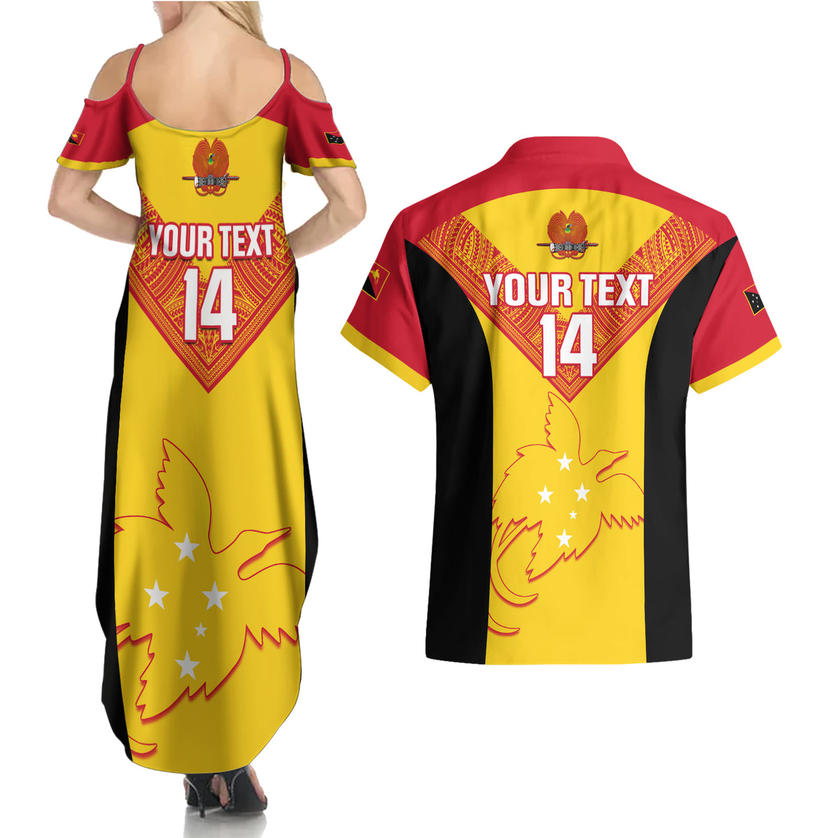 Custom Papua New Guinea Rubgby Couples Matching Summer Maxi Dress and Hawaiian Shirt Pacific 2023 Go PNG Kumuls LT14 - Polynesian Pride
