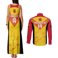 Custom Papua New Guinea Rubgby Couples Matching Tank Maxi Dress and Long Sleeve Button Shirts Pacific 2023 Go PNG Kumuls LT14 - Polynesian Pride