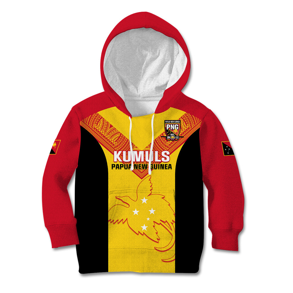 Custom Papua New Guinea Rubgby Kid Hoodie Pacific 2023 Go PNG Kumuls LT14 Yellow - Polynesian Pride