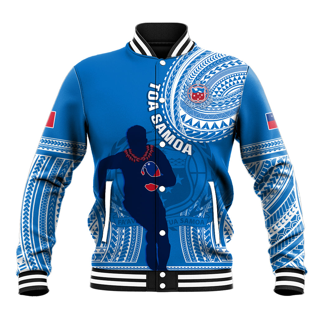 Custom Samoa Rugby Baseball Jacket Pacific 2023 Go Toa Samoa LT14 Unisex Blue - Polynesian Pride