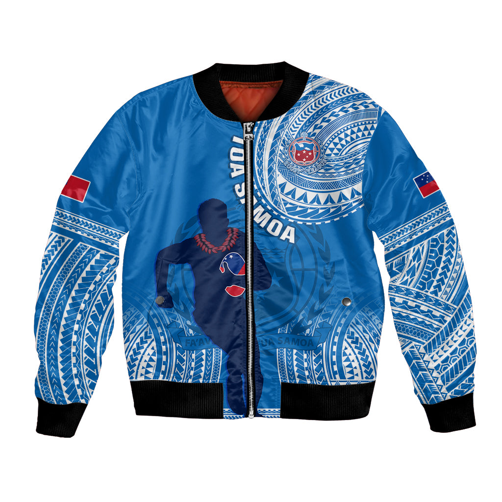 Custom Samoa Rugby Bomber Jacket Pacific 2023 Go Toa Samoa LT14 Unisex Blue - Polynesian Pride