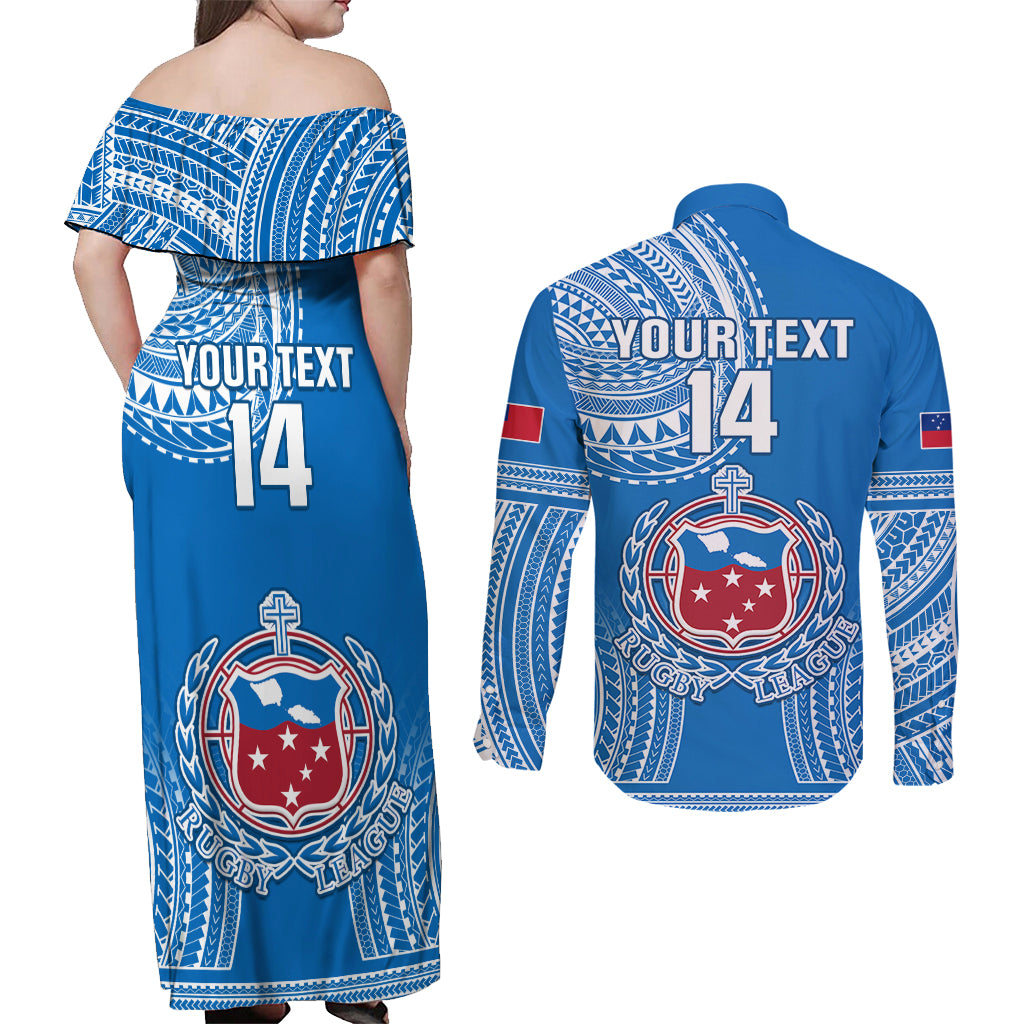 Custom Samoa Rugby Couples Matching Off Shoulder Maxi Dress and Long Sleeve Button Shirts Pacific 2023 Go Toa Samoa LT14 - Polynesian Pride