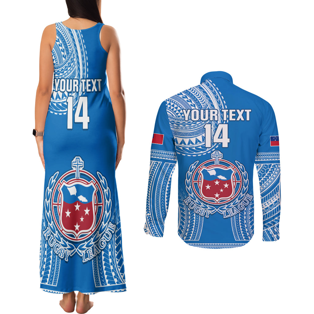 Custom Samoa Rugby Couples Matching Tank Maxi Dress and Long Sleeve Button Shirts Pacific 2023 Go Toa Samoa LT14 - Polynesian Pride