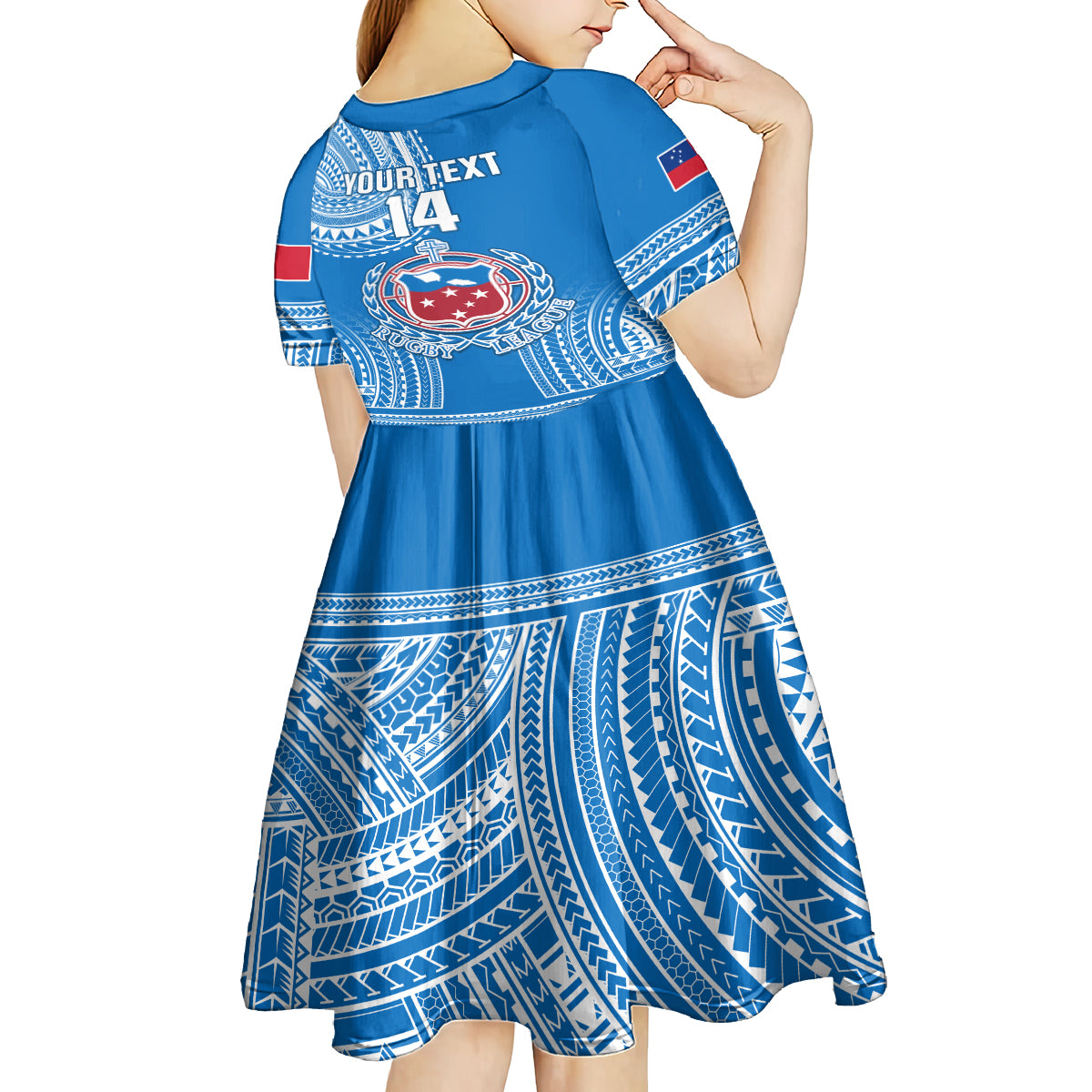 Custom Samoa Rugby Kid Short Sleeve Dress Pacific 2023 Go Toa Samoa LT14 - Polynesian Pride