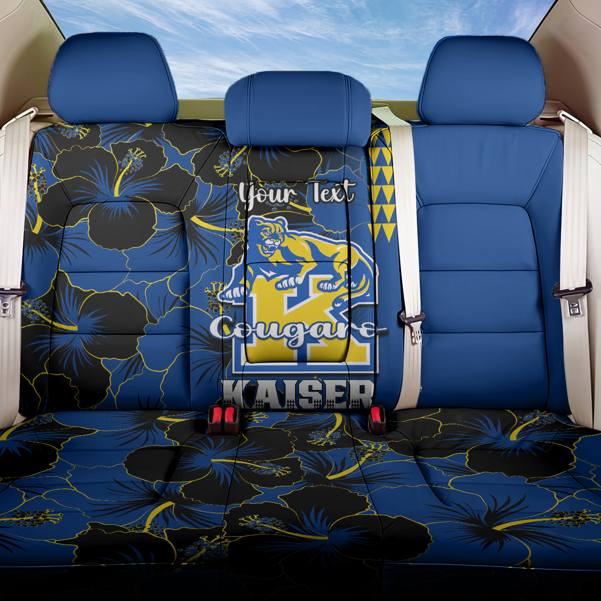 Personalised Hawaii Kaiser High School Back Car Seat Cover Kakau Mix Hibiscus Happy 52nd Anniversary