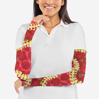 Red Palaka Hawaii Mele Kalikimaka Arm Sleeves Ohia Lehua Monstera Puakenikeni Lei LT14 - Polynesian Pride