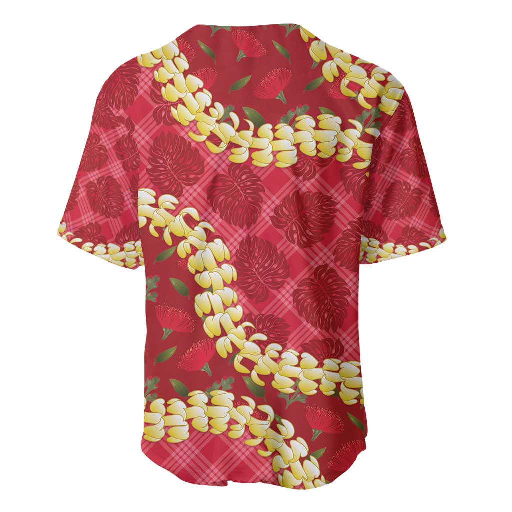Red Palaka Hawaii Mele Kalikimaka Baseball Jersey Ohia Lehua Monstera Puakenikeni Lei LT14 - Polynesian Pride