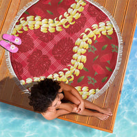 Red Palaka Hawaii Mele Kalikimaka Beach Blanket Ohia Lehua Monstera Puakenikeni Lei LT14 - Polynesian Pride