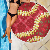 Red Palaka Hawaii Mele Kalikimaka Beach Blanket Ohia Lehua Monstera Puakenikeni Lei LT14 - Polynesian Pride