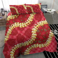 Red Palaka Hawaii Mele Kalikimaka Bedding Set Ohia Lehua Monstera Puakenikeni Lei - Polynesian Pride