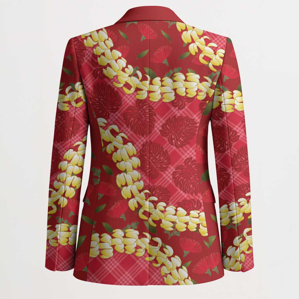 Red Palaka Hawaii Mele Kalikimaka Blazer Ohia Lehua Monstera Puakenikeni Lei - Polynesian Pride