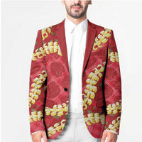 Red Palaka Hawaii Mele Kalikimaka Blazer Ohia Lehua Monstera Puakenikeni Lei - Polynesian Pride
