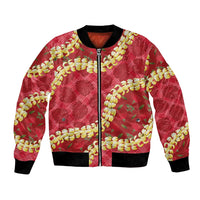Red Palaka Hawaii Mele Kalikimaka Bomber Jacket Ohia Lehua Monstera Puakenikeni Lei LT14 Unisex Red - Polynesian Pride