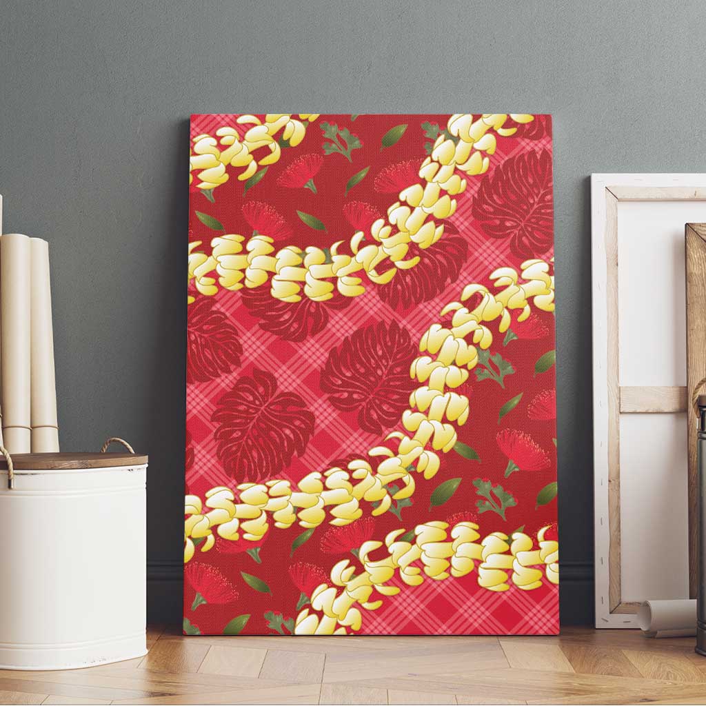 Red Palaka Hawaii Mele Kalikimaka Canvas Wall Art Ohia Lehua Monstera Puakenikeni Lei LT14 - Polynesian Pride