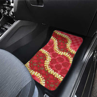 Red Palaka Hawaii Mele Kalikimaka Car Mats Ohia Lehua Monstera Puakenikeni Lei - Polynesian Pride