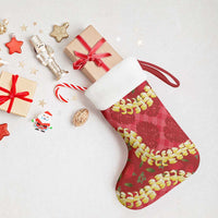 Red Palaka Hawaii Mele Kalikimaka Christmas Stocking Ohia Lehua Monstera Puakenikeni Lei - Polynesian Pride