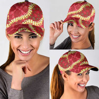 Red Palaka Hawaii Mele Kalikimaka Classic Cap Ohia Lehua Monstera Puakenikeni Lei - Polynesian Pride